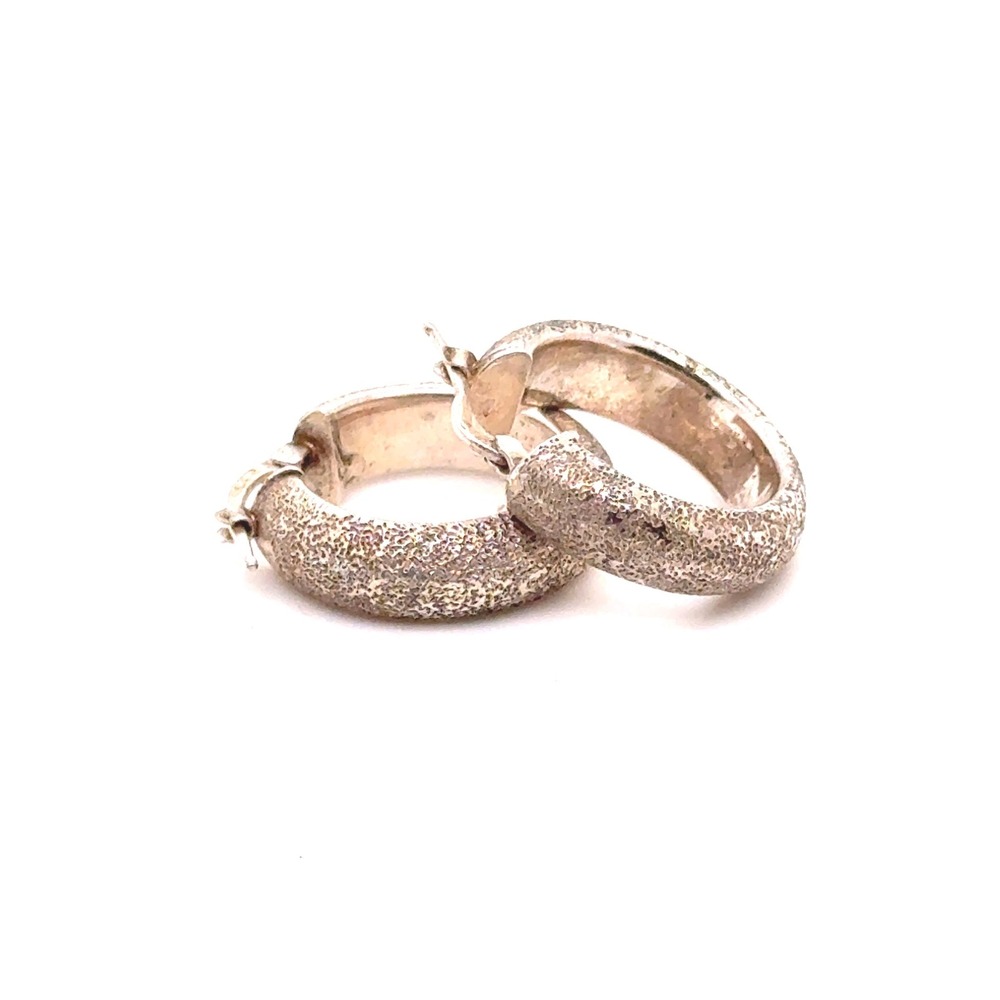 Sterling Silver Textured Stardust Hoop Earrings Chunky Latch Back 0.75 Inch